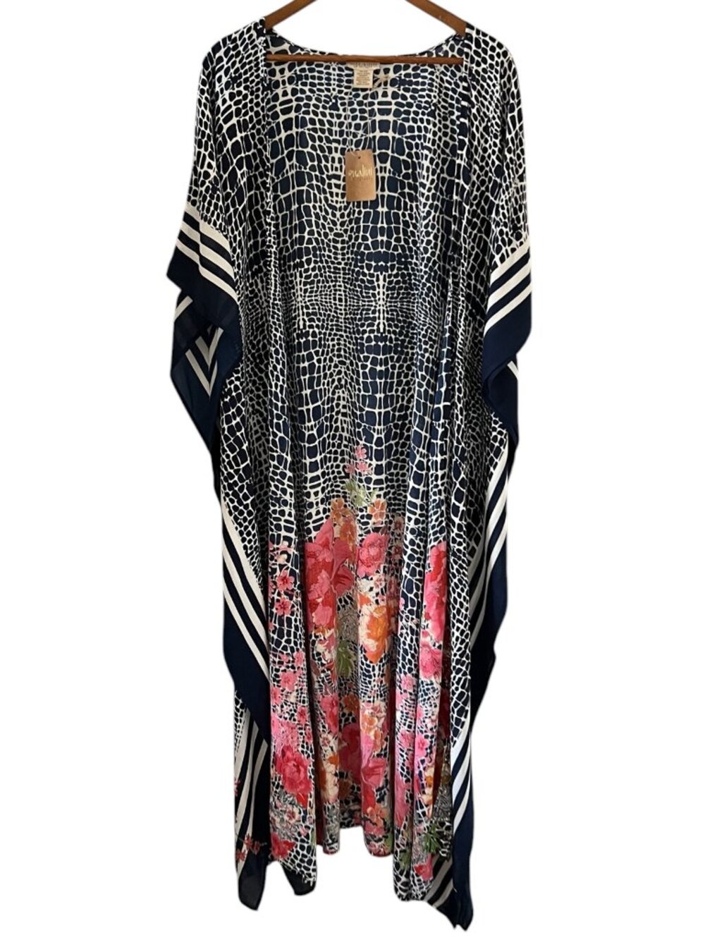 Nalini NEW Kaftan Duster Cover-Up Navy Animal Print One Size